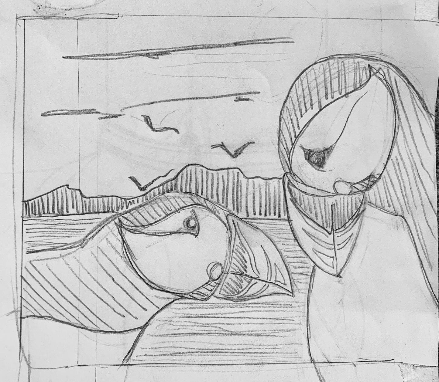 Hey, You - Puffin Bird Lino Print