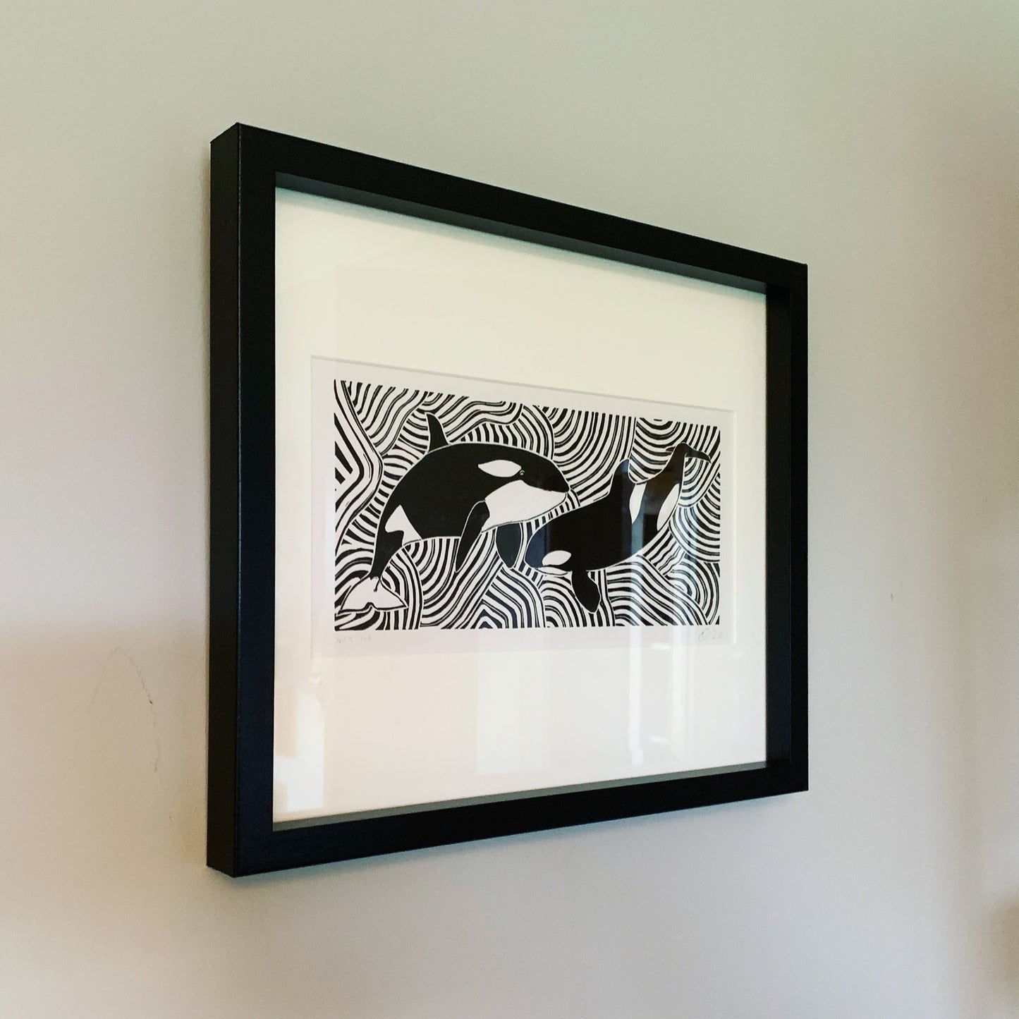 Orcas Of The Deep - Orca Killer Whale Lino Print