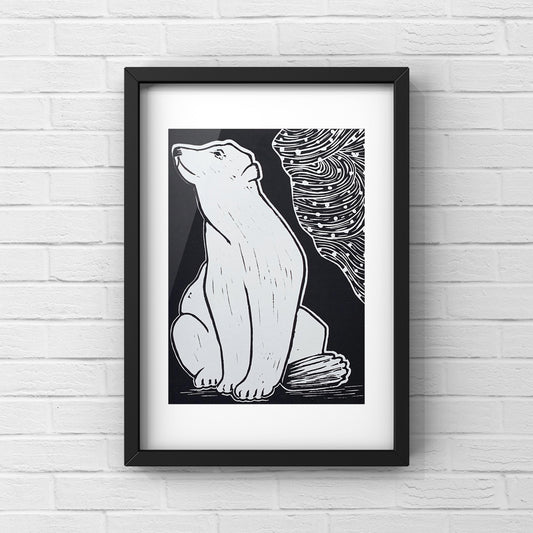 A Passing Storm - Polar Bear Lino Print