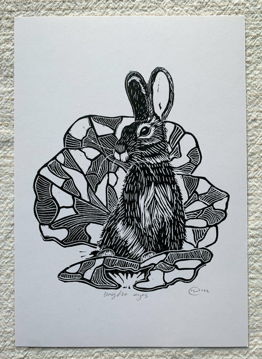 Bright Eyes - Rabbit Lino Print